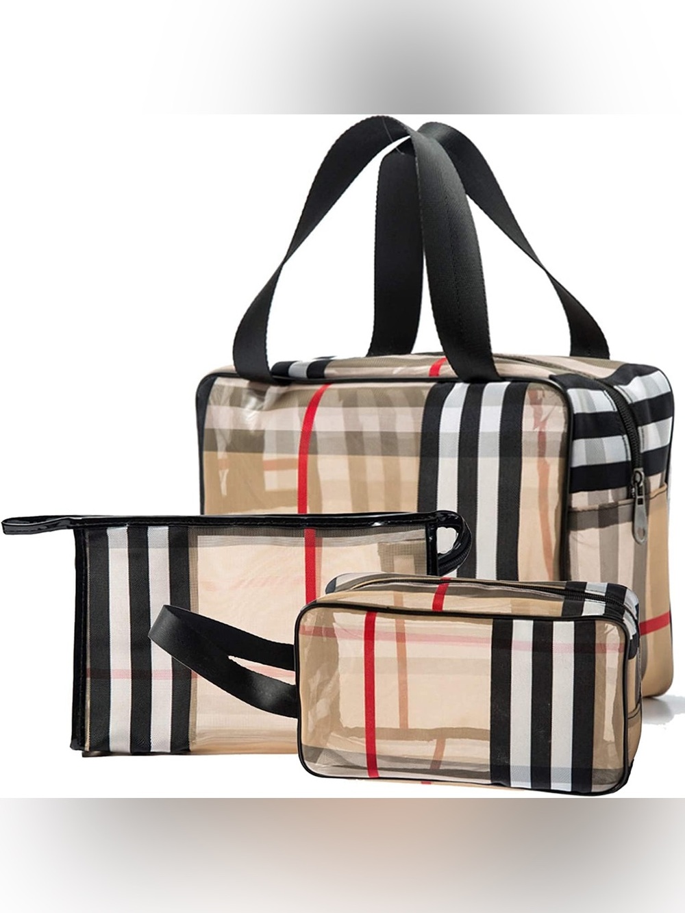 Plaid Travel Toiletry & Cosmetic Bag Set (3-Piece)